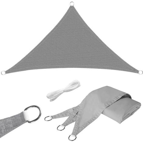 Voile d'Ombrage Triangulaire, 3,6x3,6x3,6m, Polyester Oxford 180g/m2 et Protection UV 95%, Indéchirable, Imperméable, pour Jardin, Balcon, Terrasse, Patio, Camping, Gris (1/5)