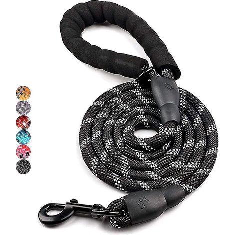 Laisse en corde pour grands chiens avec poignée rembourrée douce, 1,5 m, corde résistante avec fils hautement réfléchissants, laisse antivol pour le dressage. (1/5)