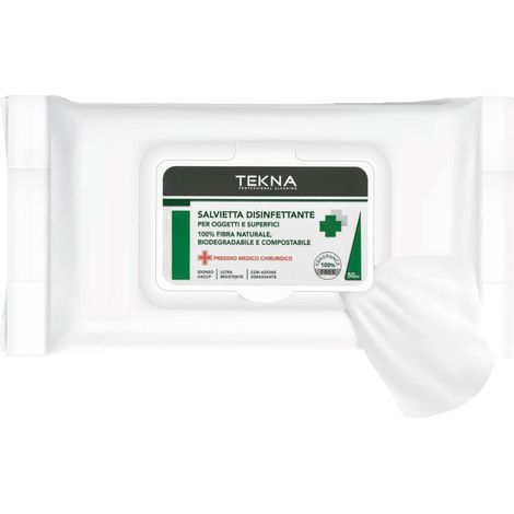 GERMO Tekna Fazzolettini Disinfettanti per Superfici, senza profumo, coloranti o agenti sbiancanti, 12 Flowpack da 50 Salviettine