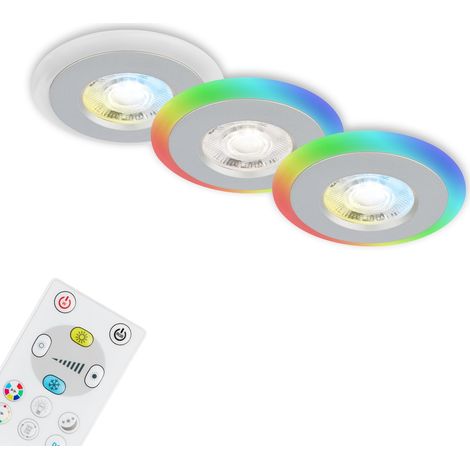 Set de 3 lampes à encastrer au plafond LED, anneau lumineux LED RGB CCT, lampes à encastrer plates LED, spot à encastrer salle de bain, IP44, chrome mat, 84x34 mm (DxH) (1/5)