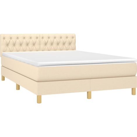 Sommier à lattes de lit avec matelas Crème 140x190 cm Tissu vidaXL (1/5)