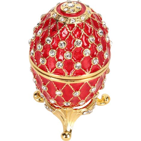 Boîte à bijoux métallique élégante avec strass, en alliage de zinc, pour rangement à la maison ou au bureau - Rouge (1/5)