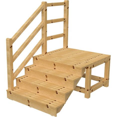 MILANO - Escalier en bois 4 marches H71 cm - avec contre-marches - Palier L120 x P116 cm - Rambarde escalier et palier à gauche
