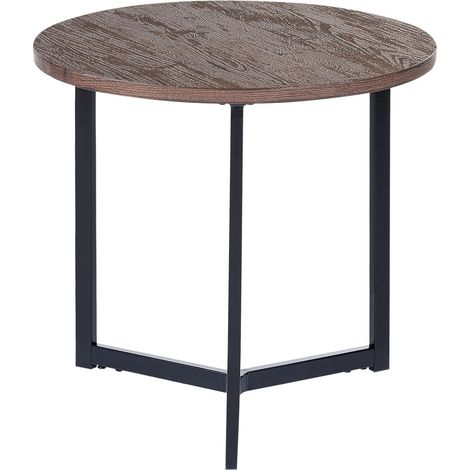 Tavolino moderno rotondo Piano legno scuro Base metallo Industriale Nero Tippo
