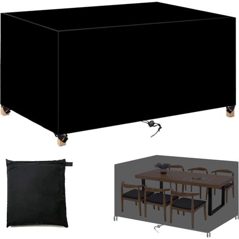 Housse de protection rectangulaire pour mobilier de jardin, en tissu Oxford 420D, imperméable et coupe-vent, idéale pour tables, chaises et canapés - Noir 225 x 116 x 82 cm (1/5)