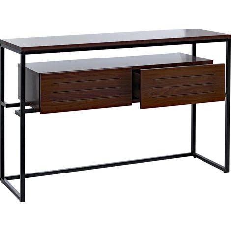 Consolle HHG-179, tavolino da telefono, scrivania, con cassetti, in metallo MDF melaminico 80x120x40 cm, color noce
