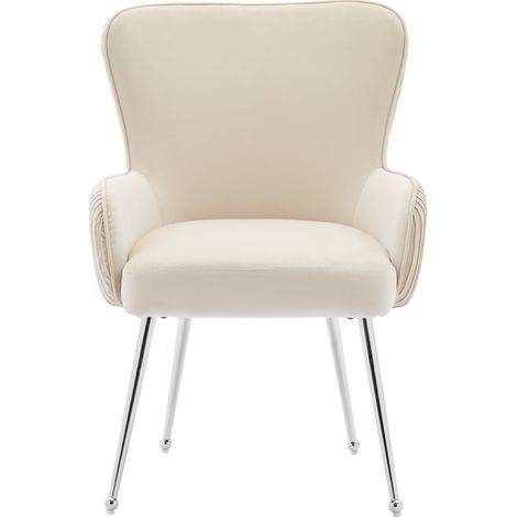 Set de 4 sillas de comedor de terciopelo beige con brazos y patas de metal (1/5)