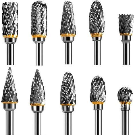 Jeu de Fraises Rotatives Acier Carbure de Tungstène Double Tranchant pour Outil rotatif, 10 stuks 1/8 inch schacht past roterende tool voor houtbewerking snijwerk, metalen polijsten, graveren, boren (1/5)
