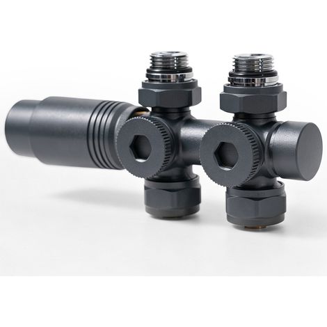 Robinet thermostatique radiateur Multibloc anthracite G1/2 pour tubes 15/16 mm S'AFIELINA