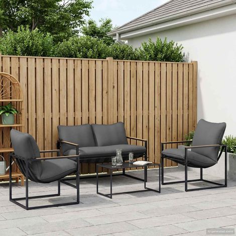 Conjunto de sofás de jardín 4 pcs Negro y Antracita Acero