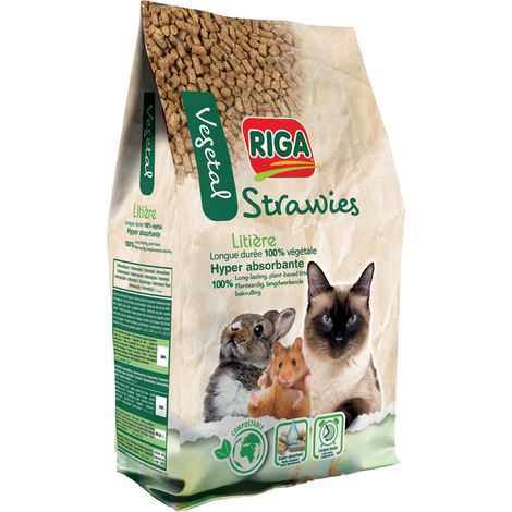 Litière pour Chat Et Rongeurs - Granulés De Paille - Origine Végétale - Naturellement Absorbante - Litière Compostable- Neutralise Odeurs Et Bactéries - Durée 1 Mois - 4 kg (1/5)