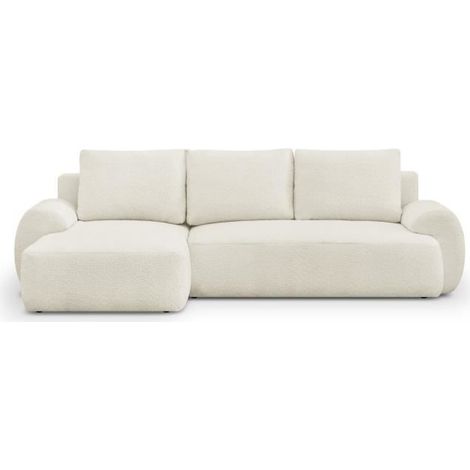 Canapé d'angle gauche convertible 4/5 places – Tissu bouclette beige clair – Coffre de rangement – Dimensions L 264 x H 84 x P 99/145 cm (1/5)