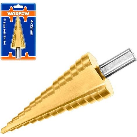 Broca escalonada HSS titanio 4-20 mm paso 2 mm vástago hexagonal (1/4)