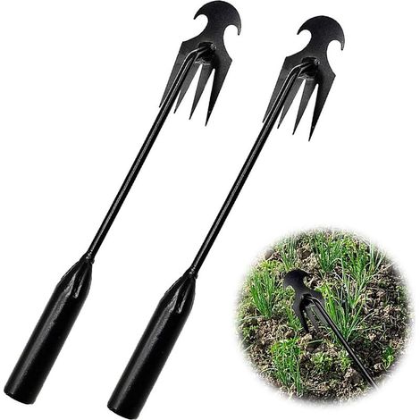 Lot de 2 désherbeurs manuels en acier inoxydable avec long manche - Outil de jardin pour enlever les mauvaises herbes (1/5)