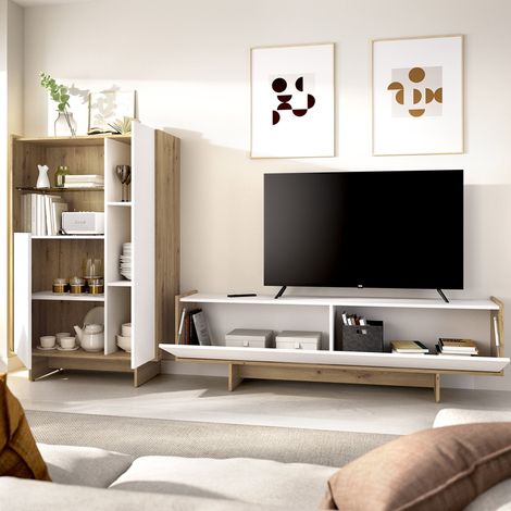 Set Mobili da Soggiorno Walla, Cassetti, Modulabile, 5 Ripiani, Bianco (1/5)