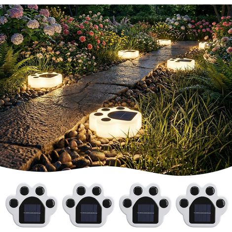 Lampe Solaire Au Sol Exterieure, 4 Pièces Empreinte de Patte Lumière Solaire Au Sol Jardin Extérieur, LED Lumiere Solaires Étanche,Blanche Chaude (1/5)