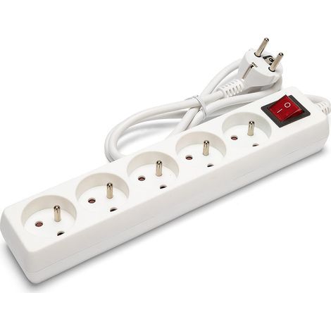 Power Strip with 5 Outlets, Illuminated Switch, Child Safety Protection, 1m Cable, for Home Use (1/5)