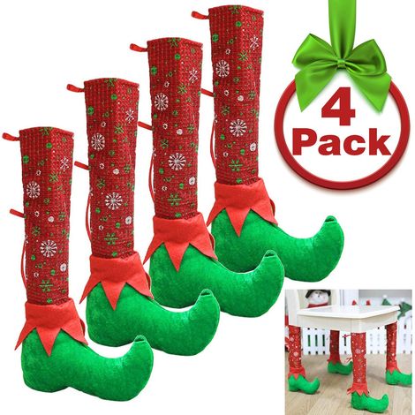 Housse Pour Pied De Chaise - Design Sapin Et Chaussette De Noël - Décoration De Table Et Chaise De Fête - Lot De 4 (1/5)