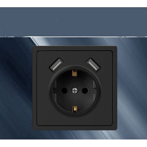3 Prise encastrée avec 2 ports USB 55 Prise de contact de protection 5 V/2,1 A pour téléphone portable ou smartphone Anthracite 4000 W 250 V Noir (1/4)