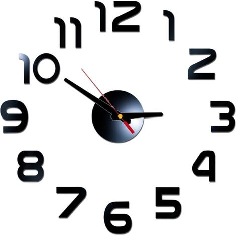 Horloge Murale DIY - Surface Miroir 3D - Mouvement Silencieux - Autocollant Auto-Adhésif - Pour Décoration Intérieure - 1 Pièce (1/4)