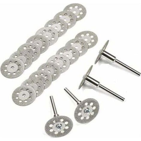 Diamond cutting discs, 20 pieces 22 mm mini diamond cutting discs with 4 mandrels, rotary disc rods for Dremel rotary tools, glass and gemstone cutting discs, Guazhuni (1/4)