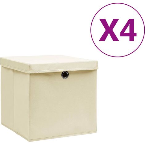 Boîtes de rangement avec couvercles 4 pcs-Coffre de rangement-Stockage Rangement 28x28x28 cm Crème 645343 (1/5)