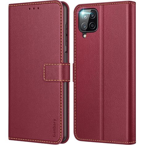 Handyhülle Samsung Galaxy A12/M12 Leder Klapphülle Schutzhülle Weinrot (1/5)