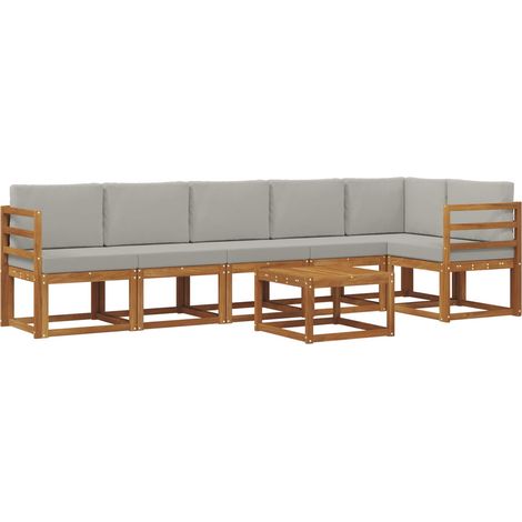 Outdoor-Sofagarnitur mit Kissen 7 pcs Natürlich und Hellgrau vidaXL