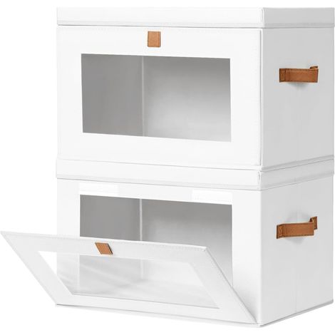 Boîte de Rangement avec Couvercle - Lot de 4 Caisse de Rangement en Tissu, 42 x 30 x 28 cm, Adaptés aux Meubles Cubiques, Pliables, Vêtements, Placard, Chambre, Chambre D'enfant, Blanc