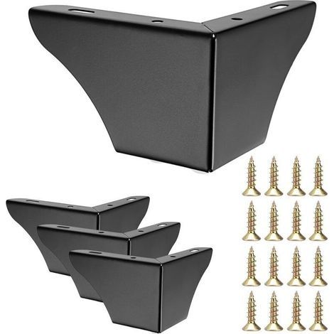 Pieds de Canapé Métal Noir Lot de 4 Hauteur 7,5 cm Design Moderne Robuste pour Meubles Tables Armoires- (1/5)