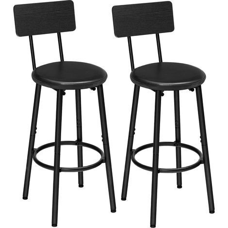Barhocker 2er-Set mit Rückenlehne, PU-Leder, Fußstütze, Schwarz (1/5)