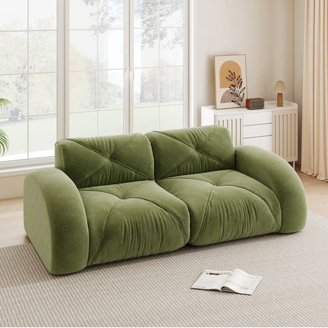 Divano modulare a 2 posti senza telaio in ciniglia verde, schiuma 32D, 204x95x76 cm (1/5)