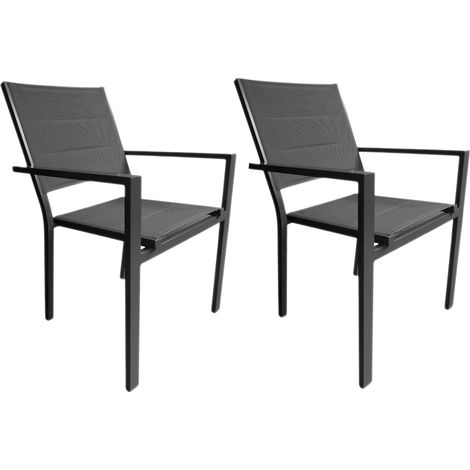Lot de 2 Fauteuils avec structure aluminium et textilène matelassé gris, empilables, Ibiza anthracite - Jardiline (1/2)
