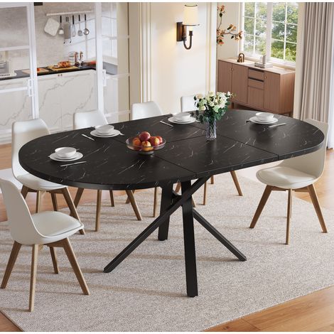 Tavolo da pranzo allungabile rotondo effetto marmo 100-140 cm in MDF e metallo OKWISH (1/5)