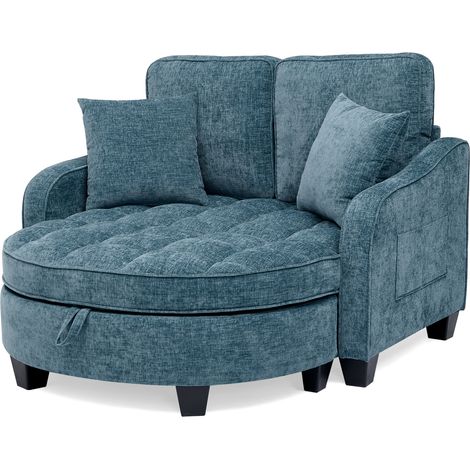 Canapé 2-en-1 convertible avec rangement, bois d’eucalyptus écologique, tissu respirant, idéal pour petits espaces, salon ou chambre - Bleu (1/5)