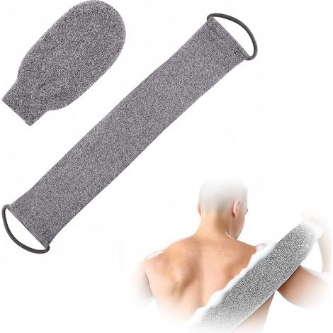 2 PCS Gant Exfoliant Corps et Sangle Lave Dos en Fibres de Bambou Naturelles, Gant de Crin Douche pour Exfoliation Complète, Massage Relaxant et Peau Douce, Accessoires de Bain et Gommage (1/5)