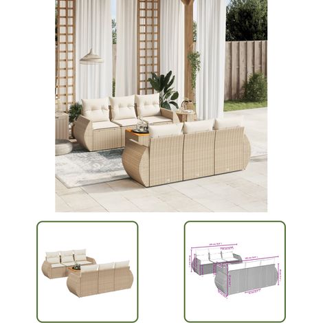 The Living Store 7-tlg. Garten-Sofagarnitur mit Kissen Beige Poly Rattan - Gartenmöbel Set - PE-Rattan Möbel - Outdoor Lounge - Esstisch Set - Balkonmöbel (1/3)