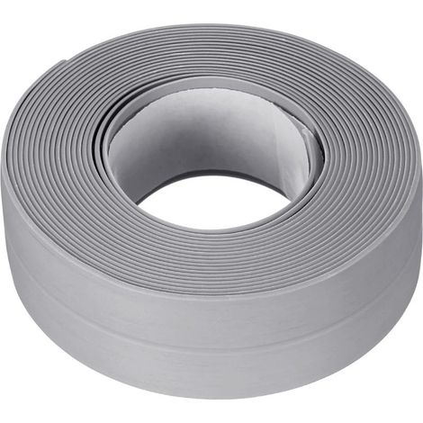 Bande d'étanchéité imperméable auto-adhésive 2,2 cm (0,87 po) de largeur x 3,2 m (10,5 pi) de longueur, en PVC gris, pour cuisine et salle de bain. (1/5)