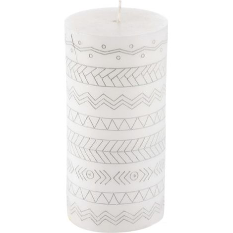 Bougie Pilier Embossée "Graphic Ethnic" 13cm Blanc