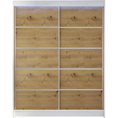 Armario Closico Vastor IV, Blanco + Roble Artisan, 200x150x58cm, Puertas de armario: Correderas, Número de estantes: 5