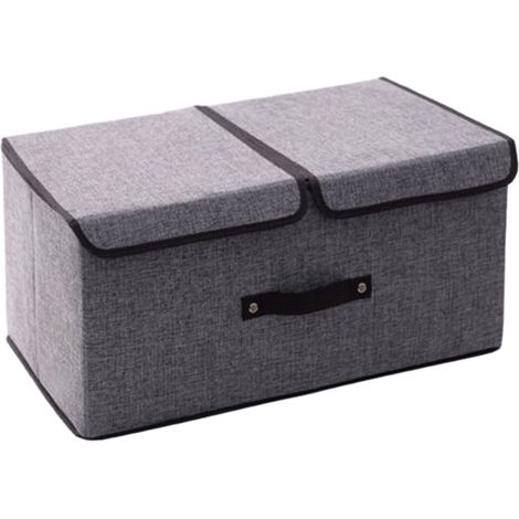 Conteneur pliable en coton et lin, boîte de rangement-gris grand (1/5)