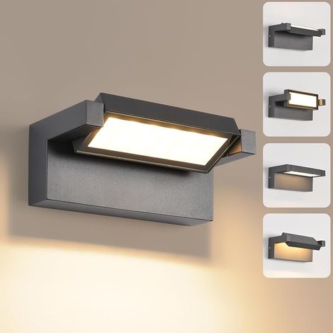 Applique Murale Extérieur Intérieur,22W 3000K blanc chaud Moderne Luminaire Murale,Éclairage Murals Imperméable IP65,Décorative Mur Lampe avec LED Panneau Rotatif pour Couloir Entrée Jardin,Gris Foncé (1/5)