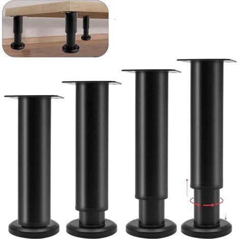 Lot de 4 pieds de meubles réglables (18-30 cm) en métal robuste. Adaptés aux chaises, tables, canapés, lits et autres meubles. Pieds de rechange noirs. (1/5)