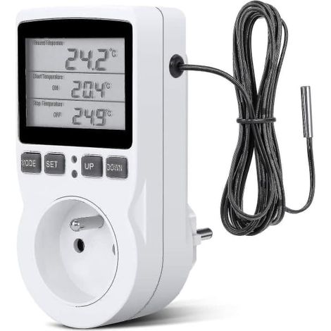 Ecleanfy - Thermostat numérique pour chauffage/refroidissement avec prise, affichage LCD de la température, 230 V pour serre/terrarium (compatible avec différentes marques) (1/5)