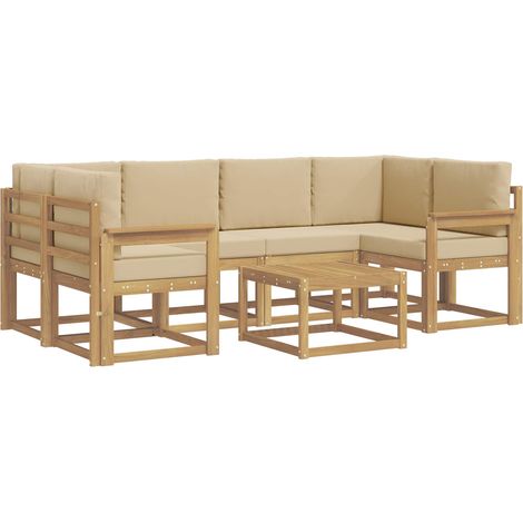 Set di divani da esterno con cuscino 7 pcs Bianco e Beige vidaXL