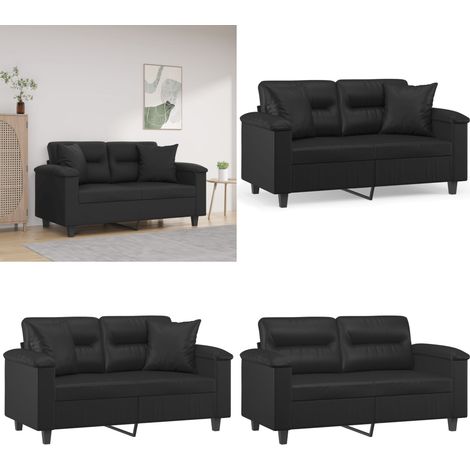 2-Sitzer-Sofa mit Zierkissen Schwarz 120 cm Kunstleder - 2-Sitzer-Sofa - Schwarzes Sofa - Kunstledersofa - Wohnzimmersofa - Lounge Sofa - Home & Living