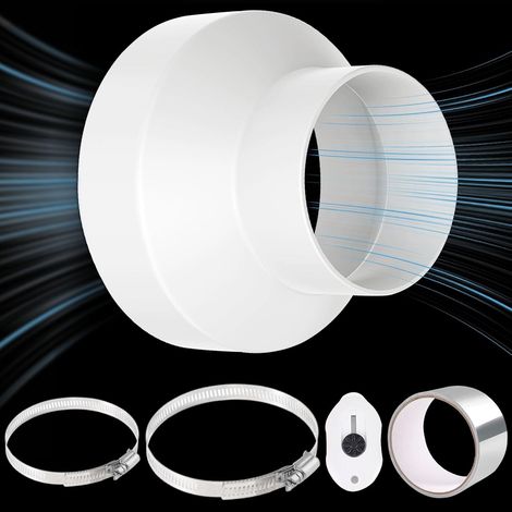 Adaptateur de tuyau rond de 150-100mm Réducteur de Conduits en ABS(6 à 4po) Avec 2 colliers en acier inoxydable Bande en alu Réduction de Ventilation pour Extracteur D'Air Conduit de Ventilation (1/5)