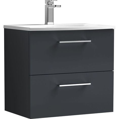 Balterley Contemporary Bathroom 2-Drawer Wall-Hung Curved Basin Vanity Unit, Dark Grey, 600mm