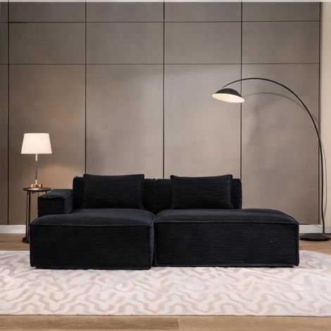 Canapé 3 places fixe en tissu matte noir 235 x 129 x 70 cm (1/5)