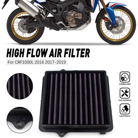 High flow air filter for Honda African Twin CRF1000L/1100L models (16-19 mm).